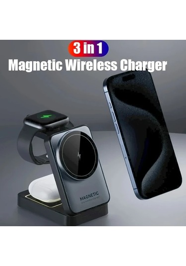 Topshop1 Beyaz Kablosuz Manyetik Hızlı Şarj Standı Led Gece Lambası İphone Uyumlu 16 15 14 13 12 Pro Max  Watch İwatch 10 9 8 7 6 5 Se 4 Ultra İçin