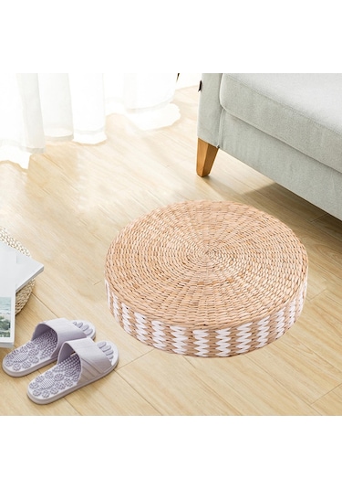 Homyl Yer Minderi Tatami Mat Dokuma Hasır El Yapımı Kowtow Beyaz 45x10cm