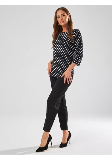 Velurteks 3/4 Kollu Ofis Günlük Bluz 212773912 Siyah Kristal