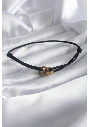Siyah Renk İp Model Gold Renk Halka Figür Kadın  Bileklik
