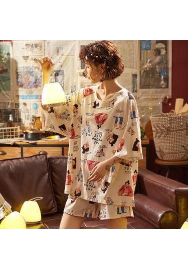 Sones Adet/takım Kadın Bahar Ve Yaz İnce Pijama Kısa Kollu Şort Ev Giyim Mektup Kızı Çok Renkli