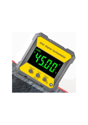 Moveevo Plastik Ip54 Su Geçirmez Lcd Ekranlı 4x90 Açı Ölçer, Tek Taraflı Mıknatıslı Dijital Seviye Cihazı Pil Dahil Değil - Sarı + Gri