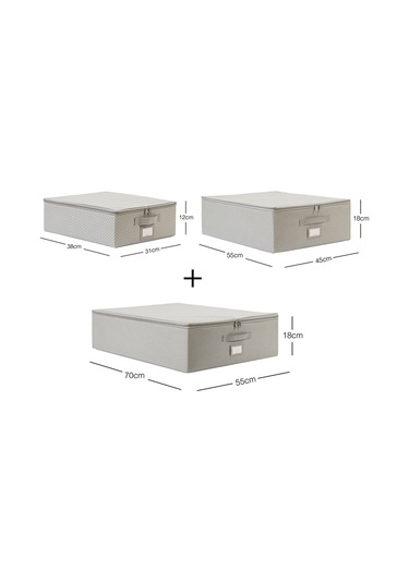 Ocean Home Textile 3'lü Gri Balıksırtı Destekli Hurç Set 31 x 38 x 12 + 45 x 55 x 18 + 55 x 70 x 18 cm