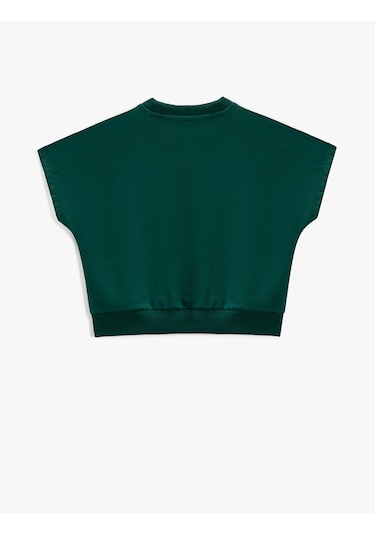 Koton Baskılı Kanguru Cepli Kısa Kollu Sweatshirt Yeşil 2skb10104tk