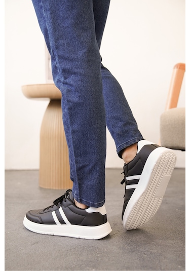 Daxors D0163 Günlük Ortopedik Erkek Sneaker Spor Ayakkabı Siyah-beyaz