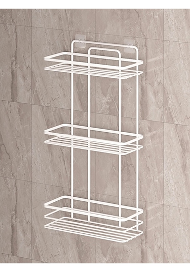 MultiStore Yapışkanlı Ömür Boyu Paslanmaz Banyo Düzenleyici Şampuanlık Beyaz LŞ03 Beyaz