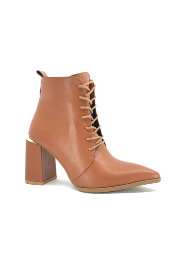 Feles Bağcıklı Kadın Topuklu Bot Taba