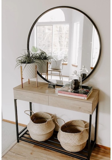 Ersan Dizayn Metal Çerçeve Siyah Dekoratif Yuvarlak Ayna Çap 80Cm Siyah