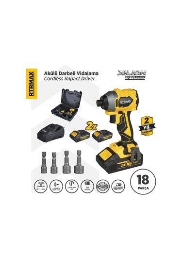 Rtrmax RTX3050 Şarjlı Torklu Vidalama Kömürsüz 230Nm 2x4 Ah Plus Çift Akü Hızlı Şarj X-Lion