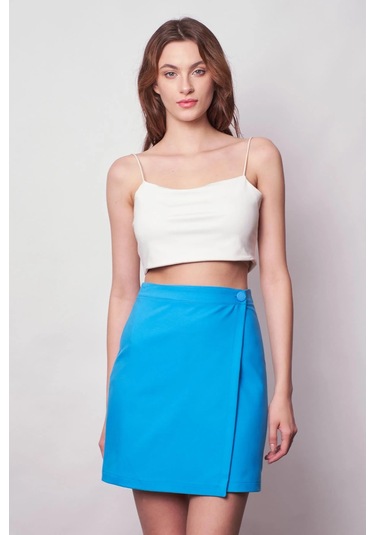 Kadın Yüksek Bel Kruvaze Model Hafif Likralı Şık Kumaş Ofis Etek-mavi Mavi