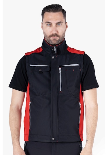 Softshell Yelek Siyah - Kırmızı