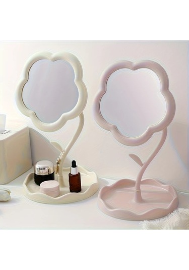 Willowhaven Lihangstar Çiçekli Pembe Aynalı Tuvalet Masası - Ayaklı Ayarlanabilir Dekoratif Makyaj Aynası Pembe