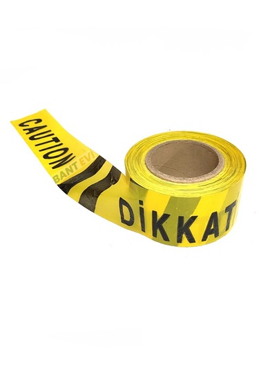 Dikkat Caution İkaz Bandı 50mt Emniyet Şeridi Siyah İkaz Şeridi Caution (Yapışkansız)