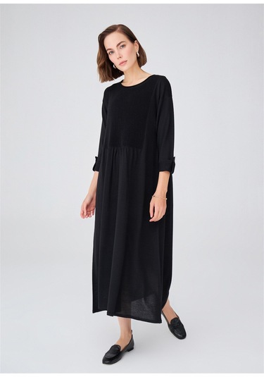 Peraluna Bol Kesim Uzun Kadın Triko Elbise Siyah
