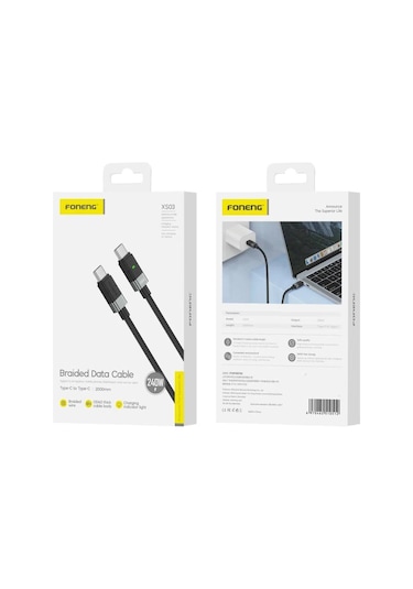 Foneng Xs03 240w Type-c To Type-c Örgü 2m Data Ve Şarj Kablosu -