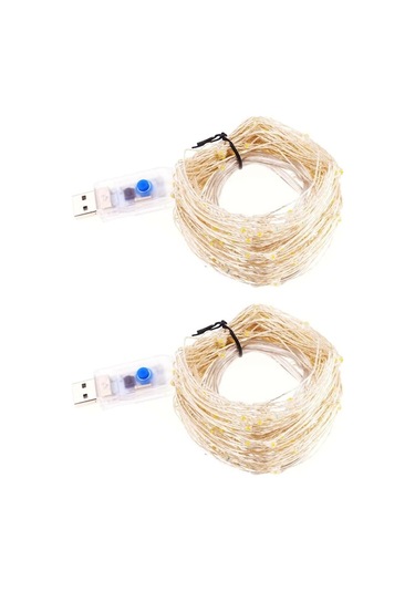 2 Adet Usb Güçlü 10 Metre 100 Led Bakır Tel Işık, 8 Aydınlatma Modu İle Dekoratif Aydınlatma