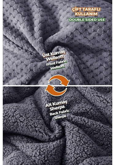 Ultra Yumuşak Çift Taraflı Wellsoft Peluş Yorgan Çift Kişilik Yıkanabilir 200x220 Cm Antrasit Antrasit