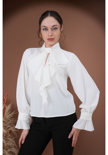 Fırfırlı Zarafet Bluz Beyaz