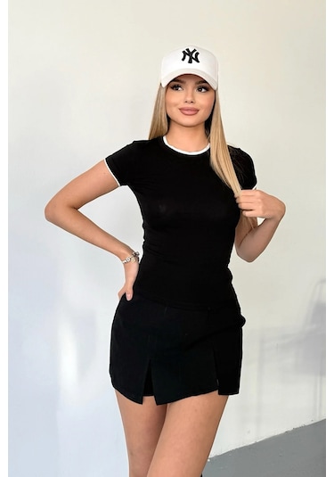 Giysa Kadın Bisiklet Yaka Pamuklu Basic T-shirt Siyah - Ms0001285 Siyah