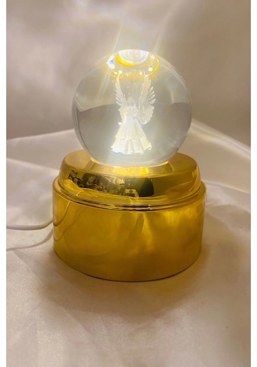 3d Led Işık Cam Küre Tek Renk Kristal Küre Fanta Zi Dekoru Gece Lambası Günışığı Gold Dönene Kaideli 6 Cm Kanatlı Melek