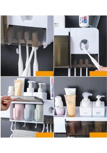 Willowhaven Çok Fonksiyonlu Diş Fırçası Tutucu Bardaklı Toz Geçirmez Diş Macunu Dağıtıcı Seti 2 Adet Beyaz Gri