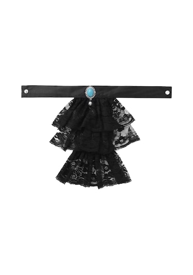 Siyah Sahte Yaka Victoria Rönesans Ayrılabilir Yaka Gömlek Ruffled Jabot Boyunluk Sahne Partisi Steampunk Süslü Elbise Kostüm Siyah