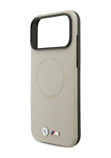 İphone 17 Pro Max Uyumlu Kılıf Bmw Lisanslı M-safeli Metal Logolu Delikli M Dizayn Deri Kapak Gri Gri