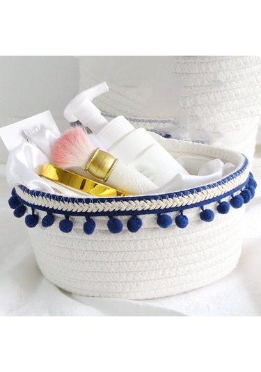 Suntek Güzel Yumuşak Depolama Sepeti Dokuma Pamuk İpliği Yün Lacivert Peluş Top Lacivert