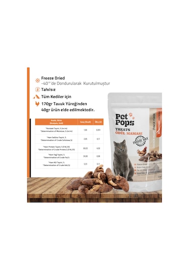 Petpops Tavuk Yürek Freeze Dry Kedi Ödül Maması 40 G