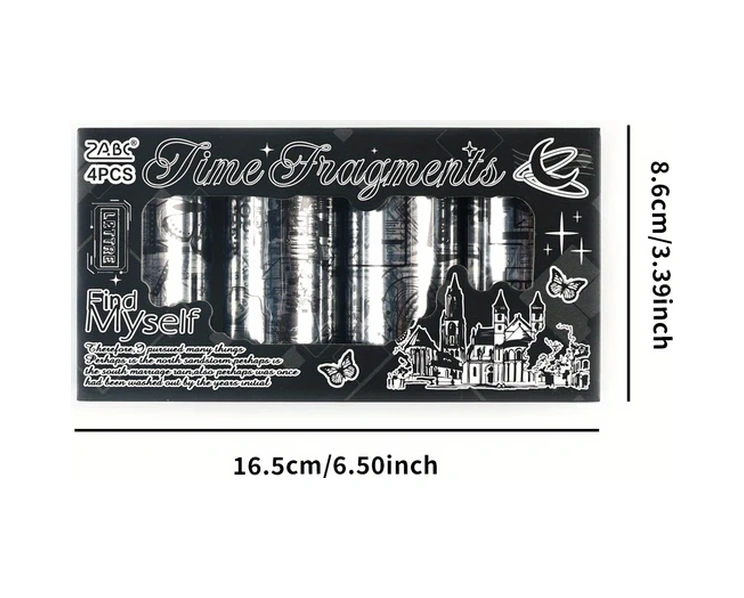 Gateesat 4 Rulo Zabc Zaman Parçacıkları Dekoratif Şerit Su Geçirmez Pet Scrapbooking Günlük Dıy