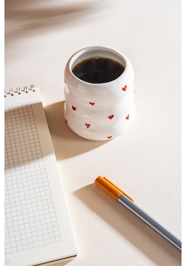 Rivaistanbul Mini Kalpler Amore El Yapımı Seramik Double Kahve Bardağı Mug Kupa Krem