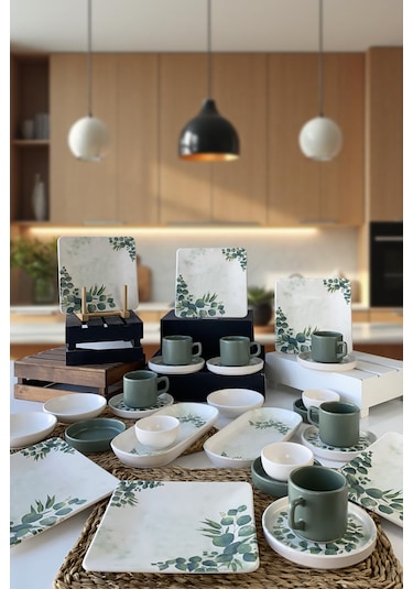 Keramika Okaliptus 29 Parça 6 Kişilik Kahvaltı Takımı Yeşil