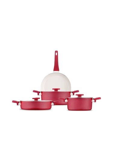 Jumbo Swiss Crystal Red 7 Parça Tencere Seti Kırmızı