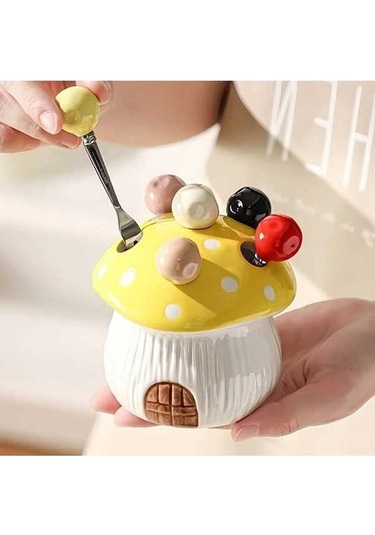 Trendooze Gaojunshop01 Kırmızı 7 Parça Seramik Mantar Çatal Seti - 304 Paslanmaz Çelik Kırmızı