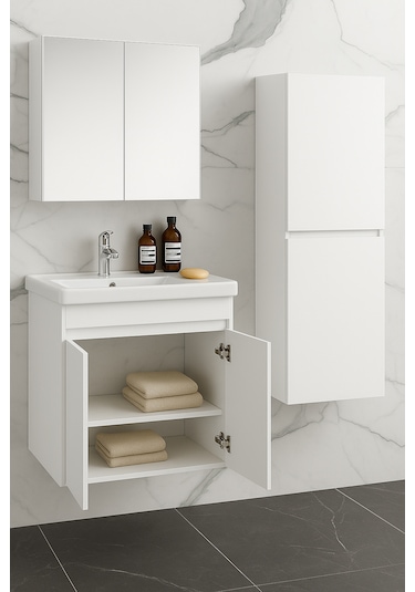 Viena Banyo Dolabı Ve Ayna Üst Modül Takım Beyaz