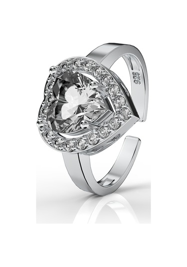 925 Ayar Zirkon Taşlı Rodyum Pırlanta Işıltılı Kalp Ayarlanabilir Gümüş Yüzük Rr10028 Gümüş