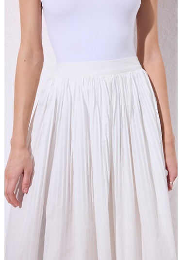 Piliseli Geniş Etek Ekru Ekru
