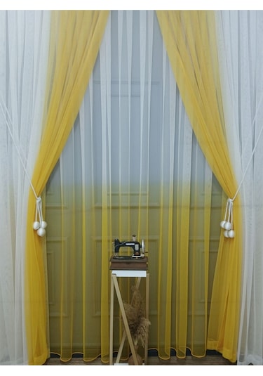 Tül Perde Çocuk Odası Yeni Tasarım Sarı Renkli Renk Geçişli Değrade Sağ/sol Takım Tül Fon Perde Sarı