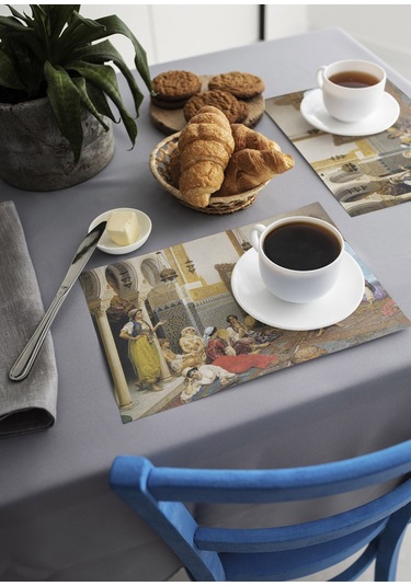 Dekoratif Baskılı Keçe Amerikan Servisi, Supla 4'Lü Servis Takım  -347 Çok Renkli