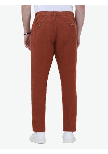 Kiremit Dokuma Casual %100 Keten Pantolon Kiremit