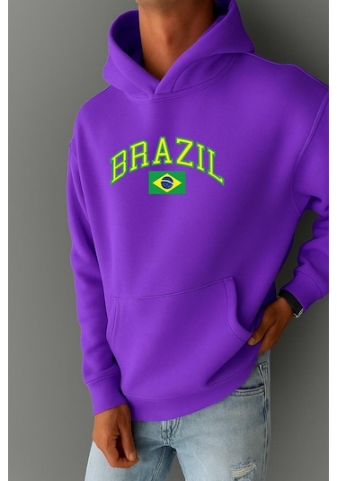 Brazil Baskılı Sweatshırt Mor
