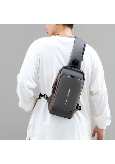 Electric Arion Fashion Usb Şarjlı Kilitli Omuz Çantası - Şık Ve Güvenli Gri - Kahverengi