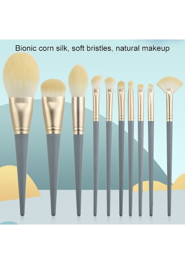 Sones 10 Adet / Set Makyaj Fırçası Mısır İpeği Elyaf Saç Gevşek Pudra Fırçası Yüz Ve Göz Makyaj Fırçası, Stil: Yeşil Silindirli