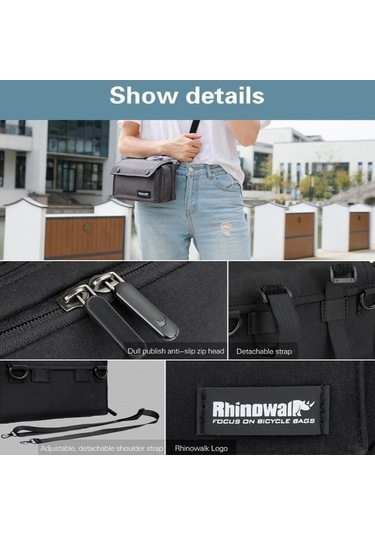 Didadodo Rhinowalk Çok Fonksiyonlu Ön Çanta Bisiklet Gidon Çantası Siyah, Güçlü Kapaklı Siyah