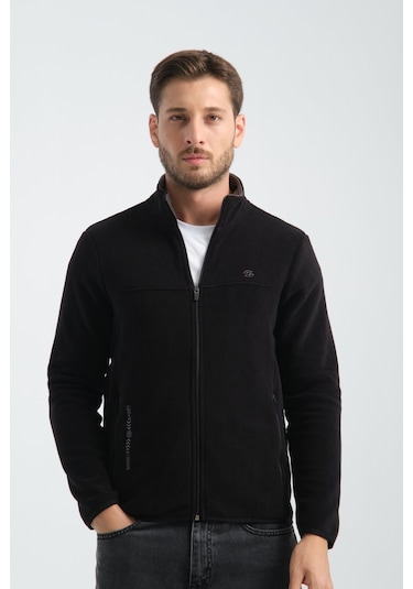 Shooter Sportswear Premium Kışlık Erkek Polar Sweatshirt Minimal Nakış Detayları Fermuarlı Regular Fit Siyah