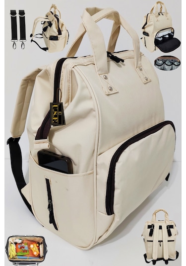 Bebek Bakım Çantası Organizatör Fonksiyonel Anne Bebek Çantası Krem