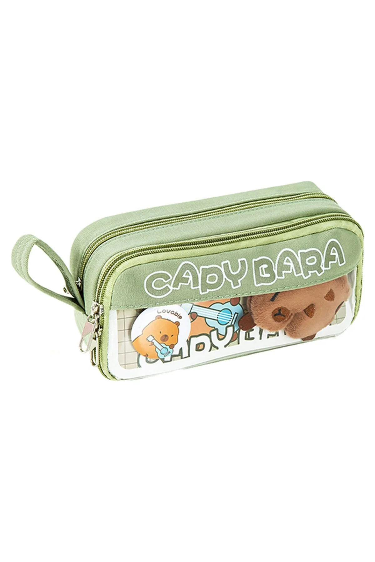 Capy Bara-40 Kalem Kapasiteli Çift Katlı Kalemlik Rastgele Broş & Oyuncak - Sütlü Kahverengi Sütlü Kahverengi