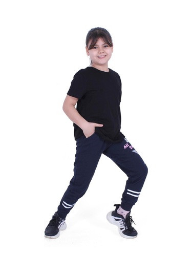 Fyk Kids All Day Yazı Baskılı Kız Çocuk Eşofman Altı Lacivert