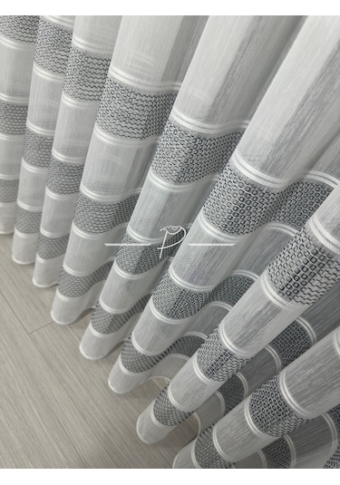 Tül Perde Monalisa Desen Bantlı Şerit Armür Etek Kurşun Sarım Ekru