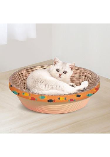 Suntek Karton Kedi Scratcher Yatak Kase Balık-deseni-55cm